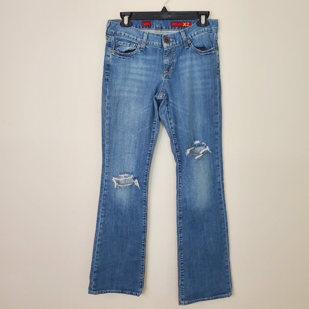 x2 express low rise factory destroyed bootcut jean